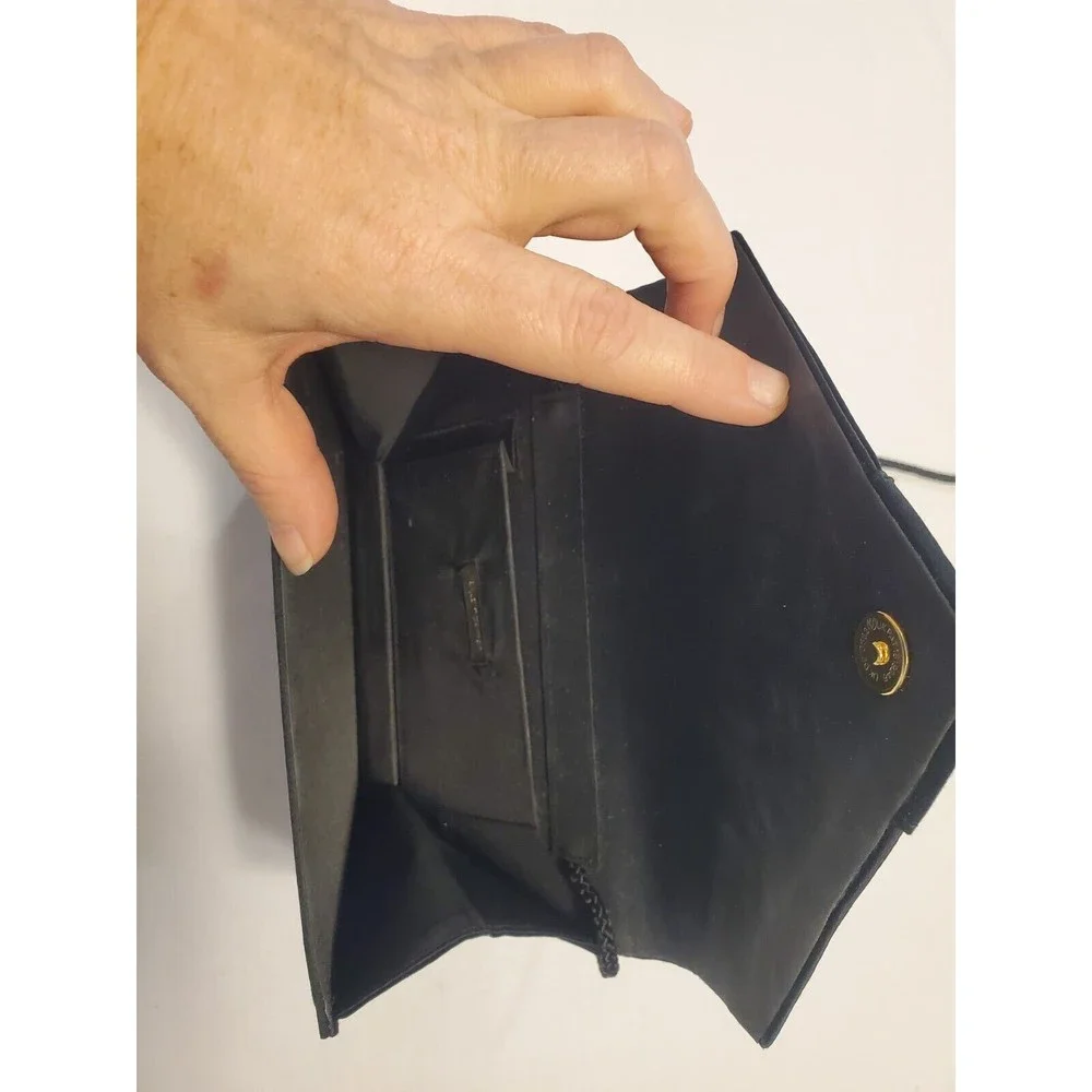 Vintage Merle Norman 80s Formal Classic Satin Black Purse Expandable NEW
